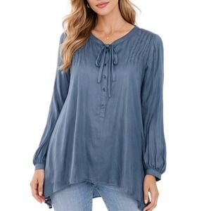 J.Crew Womens NWT Dusty Blue Pintuck Tie Neck Long Sleeve Blouse BD798 Size M